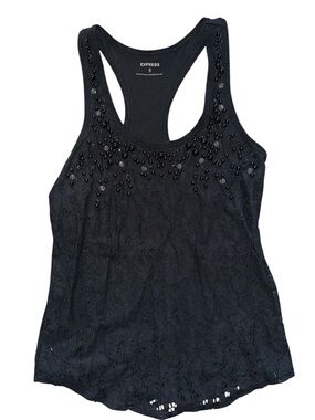 Express Black Lace Beaded Racerback Tank